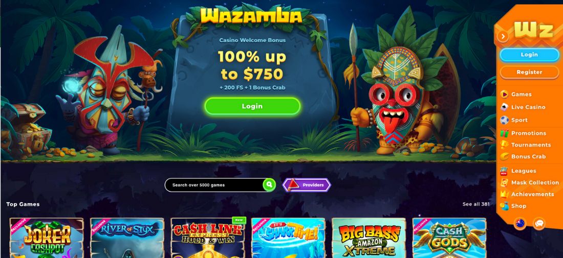 Wazamba Casino Homepage